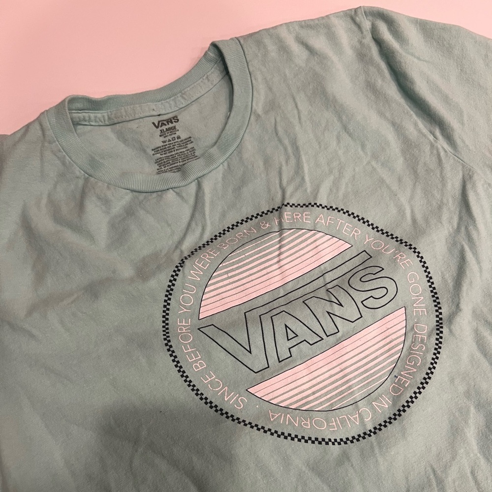 Vans T-Shirt Boys Short Sleeve Mint Green Skateboarding Casual Lightweight